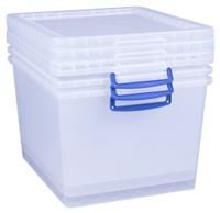 Really Useful Products 33.5 Litre Box, Nestable Clear, Pack of 3 in Card