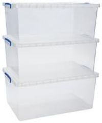Really Useful Products 62 Litre Box, Nestable Clear, Transparent Clear, Pack of 3 in Card
