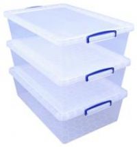 Really Useful Products 43 Litre Storage Boxes Nestable Clear Pack of 3