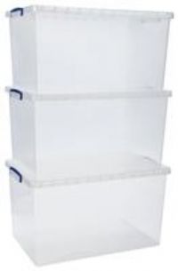 Really Useful Products 83 Litre Box, Nestable Clear, Pack of 3 in Card