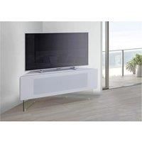 MDA Designs Antares HYBRID White Corner-Friendly with Clear Acrylic Legs Hover Effect & Remote-Friendly Glass Door TV Cabinet