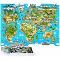 World Map For Kids Jigsaw Puzzles - 180 Piece World Map Jigsaw Puzzle Retro Gaming Style 8-bit - 100% Recycled Cardboard Geography Gifts - Jigsaw Puzzles For Kids by bopster