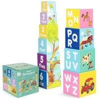 Stacking Blocks Cubes with Letters and Numbers Toddler Toy  Farmyard boppi