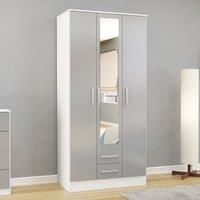 Birlea White Gloss & Grey Gloss Lynx 3 Door 2 Drawer Mirror Wadrobe Robe