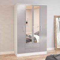 Birlea Lynx 4 Door 2 Drawer Wardrobe with Mirror Wardrobe - High Gloss, White and Grey