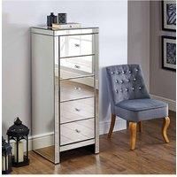 Mirrored Chest of Drawers Birlea Seville 5 Drawer Narrow  Mirror Crystal Handle