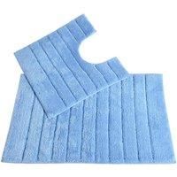 Allure Ribbed Design 2 Piece Bath and Pedestal Toilet Mat Set, 100% Cotton (Baby Blue)