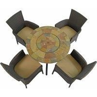 BAYFIELD FIREPIT 89cm Table with 4 STOCKHOLM Brown Chairs Set