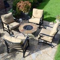 Byron Manor Bayfield Firepit 89Cm Coffee Table With 4 Windsor Deluxe Lounge Chair Set