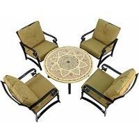 Byron Manor Montpellier Garden Coffee Table with 4 Windsor Deluxe Lounge Chair Set, Marble Stone, Terracotta, Beige, 110cm