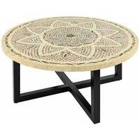Byron Manor Montpellier Garden Coffee Table, Marble Stone, Beige, Gold, Dark Brown, 110cm