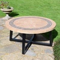 Byron Manor Vermont Garden Coffee Table, Marble Stone, Beige, Gold, Dark Brown, 110cm