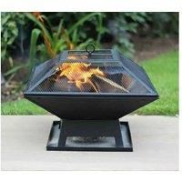 garden mile® Black Square Metal Outdoor Garden Fire Pit BBQ Grill Patio Fire Pit Heater Firepit Square Brazier Garden Pit With Poker (Square BBQ/Fire Pit)