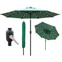GlamHaus Garden Parasol Tilting Table Umbrella 2.7m UV 40+ Protection with Solar LED Lights, Crank Handle for Outdoors, Gardens and Patios (Green)
