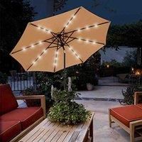 Garden Parasol Patio Table Umbrella 2.7M Solar Power LED Crank Tilting Sun Shade