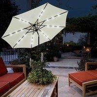 Garden Parasol Patio Table Umbrella 2.7M Solar Power LED Crank Tilting Sun Shade