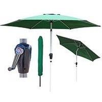 GlamHaus Garden Parasol Table Green Tilting Umbrella, UV 40+ Protection, Crank Handle 2.7m, Gardens and Patios (Green, Tilt)
