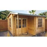 Shire Ringwood 12 x 18ft Double Door Log Cabin including Covered Porch with Assembly