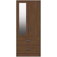One Call Calais 2 Door Combi Wardrobe With Mirror Ready Assembled Walnut, Brown