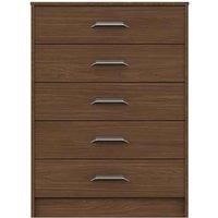 One Call Calais 5 Drawer Chest Ready Assembled Walnut, Brown