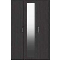 One Call Calais 3 Door Wardrobe With Mirror Ready Assembled Anthracite Oak, Black