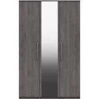 One Call Reims 3 Door Wardrobe With Mirror Ready Assembled Dark Grey Oak, Grey