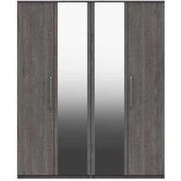One Call Reims 4 Door Wardrobe With 2 Mirrors Ready Assembled Dark Grey Oak, Grey