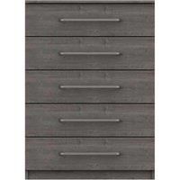 One Call Reims 5 Drawer Chest Ready Assembled Dark Grey Oak, Grey