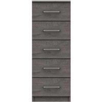One Call Reims 5 Drawer Tallboy Chest Ready Assembled Dark Grey Oak, Grey