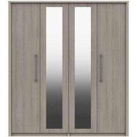 One Call Toulouse 4 Door Wardrobe With Two Mirrors Ready Assembled Fired Earth Grey Oak, Grey