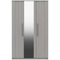 One Call Furniture Metz 3 Door Wardrobe With Mirror Ready Assembled Light Grey, Grey