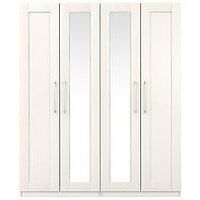 One Call Furniture Avignon 4 Door Wardrobe With Two Mirrors Ready Assembled White, White