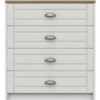 One Call Furniture Nantes 4 Drawer Chest Ready Assembled White With Natural Rustic Oak Top, White