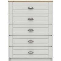 One Call Furniture Nantes 5 Drawer Chest Ready Assembled White With Natural Rustic Oak Top, White