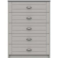 One Call Furniture Nantes 5 Drawer Chest Ready Assembled Light Grey With Dust Grey Top, Grey
