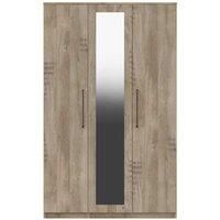 One Call Furniture Marseille 3 Door Wardrobe With Mirror Ready Assembled Natural Oak, Brown