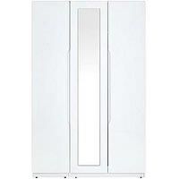 One Call Furniture Antibes 3 Door Wardrobe With Mirror Ready Assembled Gloss White, White