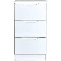 One Call Furniture Antibes 3 Drawer Bedside Ready Assembled Gloss White, White
