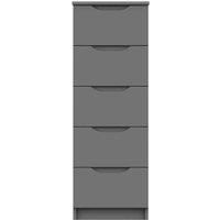 One Call Furniture Antibes 5 Drawer Tallboy Chest Ready Assembled Gloss Dust Grey, Grey