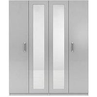 One Call Sanford Part Assembled 4 Door High Gloss Mirrored Wardrobe