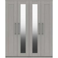 Ethan Light Grey 4 Door Wardrobe with Mirrors Grey