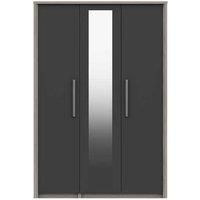 One Call Furniture Versailles 3 Door Wardrobe With Mirror Ready Assembled Grey Oak Graphite Gloss, Grey