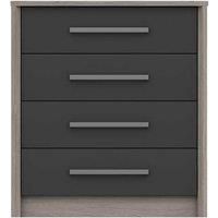 One Call Furniture Versailles 4 Drawer Chest Ready Assembled Grey Oak Graphite Gloss, Grey