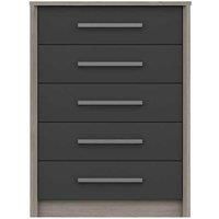 One Call Furniture Versailles 5 Drawer Chest Ready Assembled Grey Oak Graphite Gloss, Grey