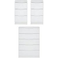 Monaco 3 Piece Gloss Package  5 Drawer Chest And 2 Bedside Chests