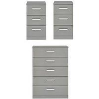 Sanford High Gloss Ready Assembled 3 Piece Package  Chest Of 5 Drawers And 2 Bedside Chests