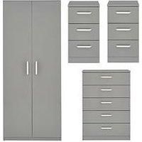 Sanford High Gloss Ready Assembled 4 Piece Package - 2 Door Wardrobe, Chest Of 5 Drawers And 2 Bedside Chests