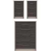 Smyth 3 Piece Ready Assembled Package - 5 Drawer Chest And 2 Bedside Chests