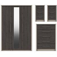 Smyth Part Assembled 3 Piece Package - 3 Door Mirrored Wardrobe, 5 Drawer Chest And 2 Bedside Chests