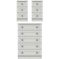 Harris 3 Piece Ready Assembled Package  5 Drawer Chest And 2 Bedside Chests